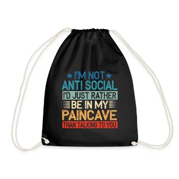 I'm Not Antisocial Paincave Triathlon - Drawstring Bag - black - Front