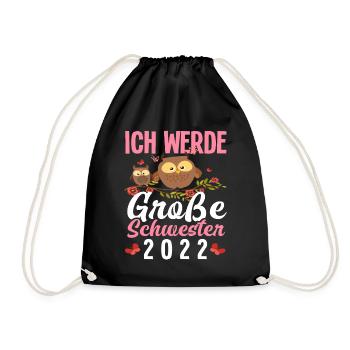 Eulen Ich Werde Große Schwester 2022 - Turnbeutel - Schwarz - Vorne