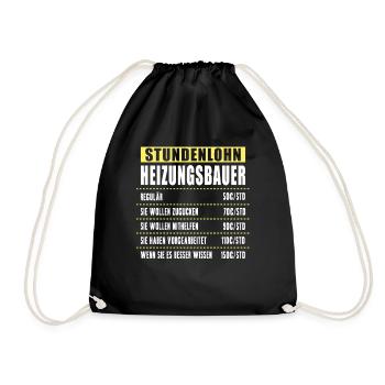 Stundenlohn Heizungsbauer - Turnbeutel - Schwarz - Vorne