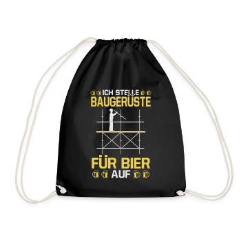Baugerüste Aufstellen Bier Baustelle Handwerker - Turnbeutel - Schwarz - Vorne