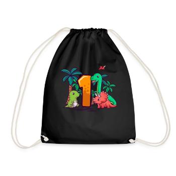 1st Birthday T-rex Triceratops Dinosaur 1 Year - Drawstring Bag - black - Front