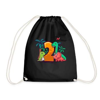 2nd Birthday Trex Triceratops Dinosaur 2 years - Drawstring Bag - black - Front