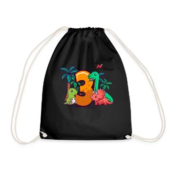 3rd Birthday Trex Triceratops Dinosaur 3 years - Drawstring Bag - black - Front