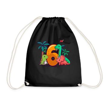 6th Birthday Trex Triceratops Dinosaur 6 years - Drawstring Bag - black - Front
