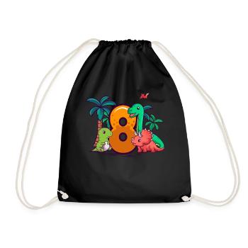 8th Birthday Trex Triceratops Dinosaur 8 years - Drawstring Bag - black - Front