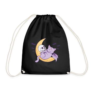 Kawaii Pastel Goth Moon Gothic Cat Halloween - Drawstring Bag - black - Front