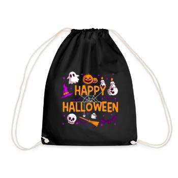Happy Halloween Pumpkin Lantern Ghost Ghost - Drawstring Bag - black - Front