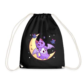 Kawaii Pastel Goth Moon Gothic Cat Halloween - Drawstring Bag - black - Front