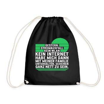 Gestern Stromausfall Kein Wlan Kein Internet Habe - Drawstring Bag - black - Front