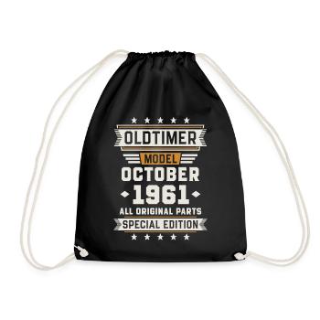 Oldtimer October 1961 Birthday Gift - Drawstring Bag - black - Front