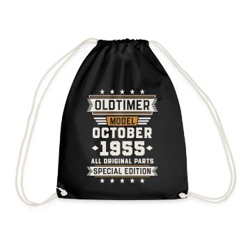 Oldtimer Oktober 1955 Geburtstag Geschenk - Turnbeutel - Schwarz - Vorne