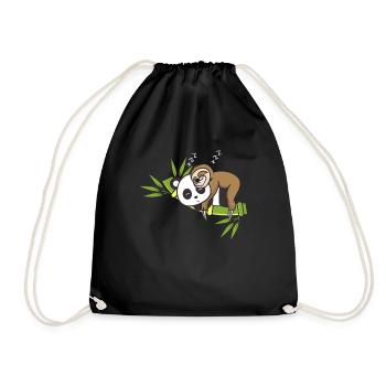 Faultier sitzt auf Panda - Turnbeutel - Schwarz - Vorne