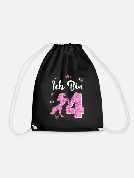 Geburtstag Mädchen 4 Jahre Pferd Prinzessin - Turnbeutel - Schwarz