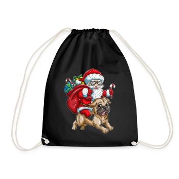 Pug Santa Claus with gifts Christmas - Drawstring Bag - black - Front