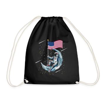 Moon Landing USA America Flag Moon Space Fan - Drawstring Bag - black - Front