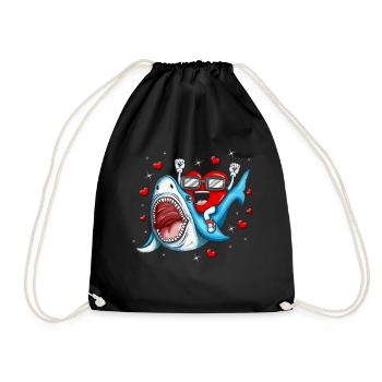 Shark Heart valentine's day Heart Shark Motif - Drawstring Bag - black - Front