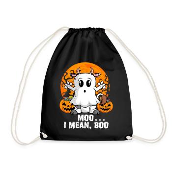 Moo I Mean Boo Ghost Cow Costume Cows Halloween - Drawstring Bag - black - Front