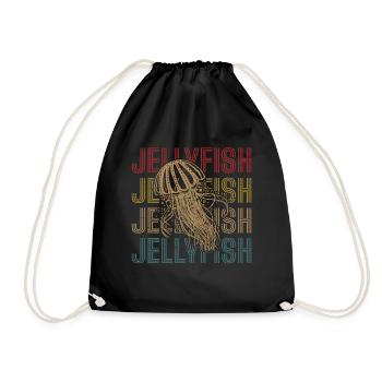 Retro Jellyfish Underwater Sea Animal Lover - Drawstring Bag - black - Front