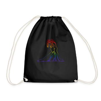 Two Brides Oneline Art - Lesbian Wedding - Drawstring Bag - black - Front