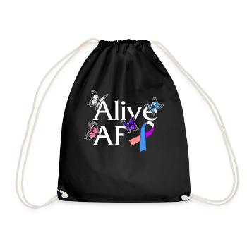 Thyroid Cancer Awareness Shirt, Alive AF Thyroid - Drawstring Bag - black - Front