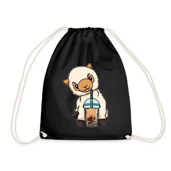Lama drinks bubble tea - Drawstring Bag - black - Front