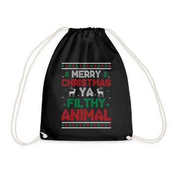 Merry Christmas Ya Filthy Animals - Saying Ugly Ch - Drawstring Bag - black - Front