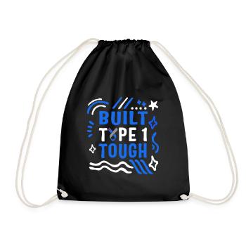 Diabetes Awareness Shirt, Built Type 1 Tough Blue - Drawstring Bag - black - Front