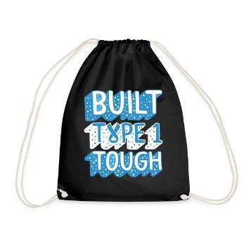 Diabetes Awareness Shirt, Built Type 1 Tough Blue - Drawstring Bag - black - Front