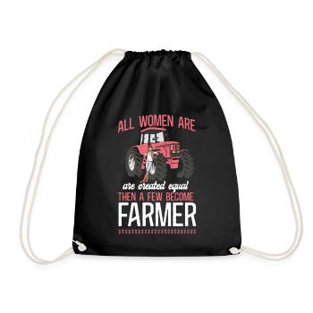 Farming Farmer Girl Female Tractor - Drawstring Bag - black - Front
