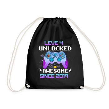 Level 4 Freigeschaltet Awesome seit 2019 Funny Gamer - Turnbeutel - Schwarz - Vorne