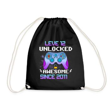 Level 12 Freigeschaltet Awesome seit 2011 Funny Gamer - Turnbeutel - Schwarz - Vorne