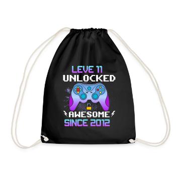 Level 11 Freigeschaltet Awesome seit 2012 Funny Gamer - Turnbeutel - Schwarz - Vorne