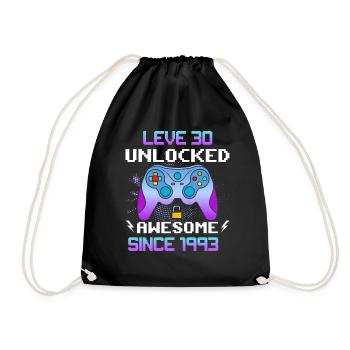 Level 30 Freigeschaltet Awesome seit 1993 Funny Gamer - Turnbeutel - Schwarz - Vorne