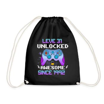 Level 31 Unlocked Awesome Since 1992 Funny Gamer - Drawstring Bag - black - Front