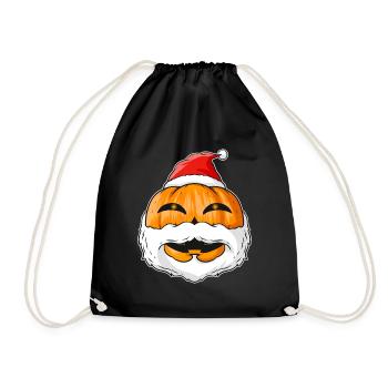 Pumpkin With Santa Beard And Hat Christmas - Drawstring Bag - black - Front