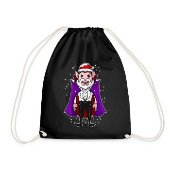 Cute Kawaii Vampire in Snow wearing Santa Hat - Drawstring Bag - black - Front