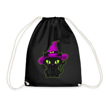 Chat noir mignon avec chapeau de sorcière pour Halloween - Sac de sport léger - noir - Devant
