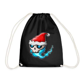 Skull with blue Flame and Santa Hat Christmas - Drawstring Bag - black - Front