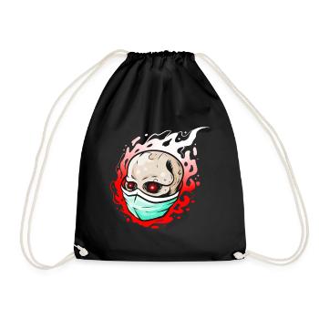 Flaming Skull Wearing A Face Mask For Halloween - Drawstring Bag - black - Front