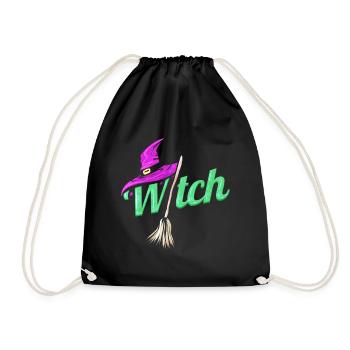 Witch Costume With Hat And Broom For Halloween - Turnbeutel - Schwarz - Vorne
