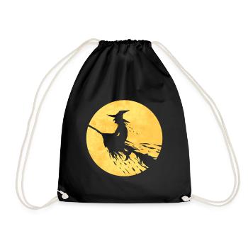 Witch On A Broom Flying In Front Of The Moon On - Turnbeutel - Schwarz - Vorne