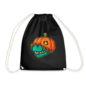 T-Rex Wearing A Pumpkin As Costume For Halloween - Drawstring Bag - black - Front