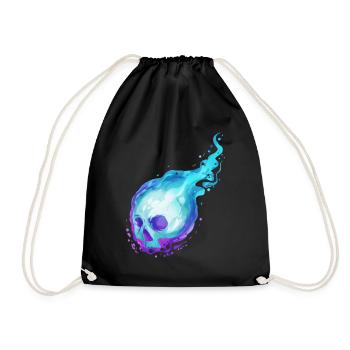 Spirit Skull With Blue Flames For Halloween - Drawstring Bag - black - Front
