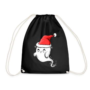Cute Ghost Wearing Santa Hat Christmas Halloween - Drawstring Bag - black - Front