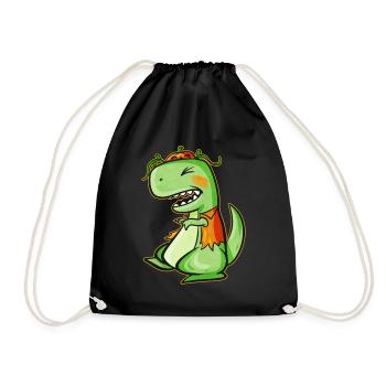 Tyrannosaurus Rex T-Rex With Vest And Pumpkin For - Drawstring Bag - black - Front