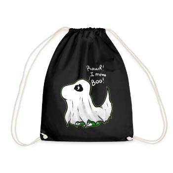 Cute Comic T-rex Tyrannosaurus Dressed As Ghost - Drawstring Bag - black - Front