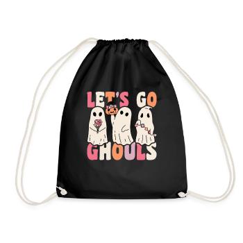 Let's go ghouls groovy ghost with vintage flowers - Drawstring Bag - black - Front
