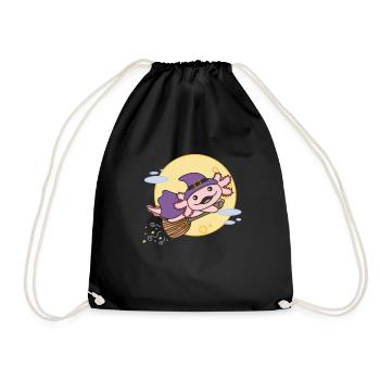 Axolotl Halloween Witch Kids Witch Costume - Drawstring Bag - black - Front