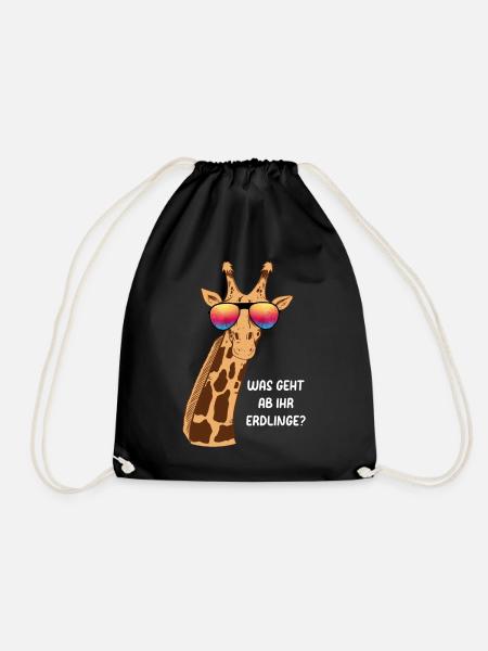 Giraffe Was Geht Ab Ihr Erdlinge? Lustige Giraffe - Turnbeutel - Schwarz