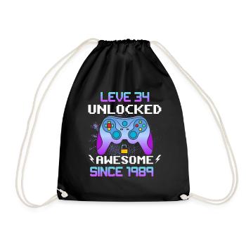 Niveau 34 Débloqué Génial depuis 1989 Funny Gamer - Sac de sport léger - noir - Devant